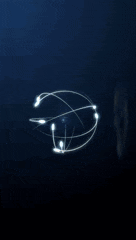 a blue sphere with a light coming out of it on a dark blue background .