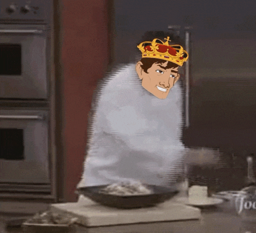 a cartoon of a man with a crown on his head cooking