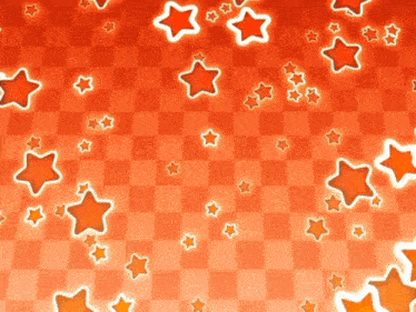 a bunch of stars are falling on a checkered orange background