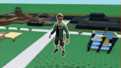 a man in a green jacket is standing in a video game