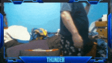 a blue frame with the word thunder on the bottom