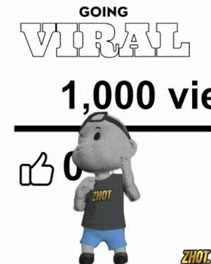a cartoon character giving a thumbs up in front of a sign that says going viral