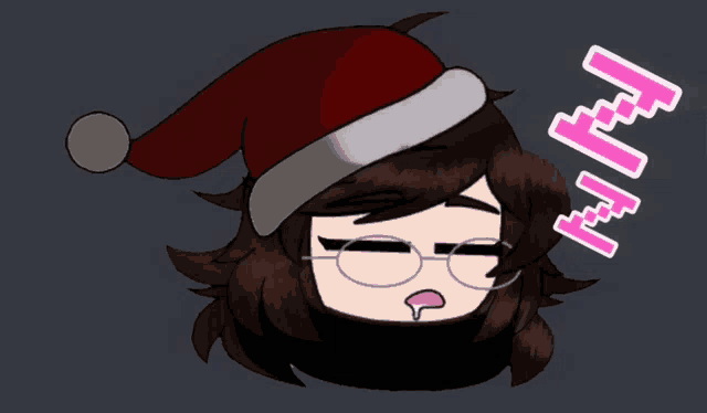 a drawing of a girl wearing a santa hat and glasses with the word t-t-t-t on it