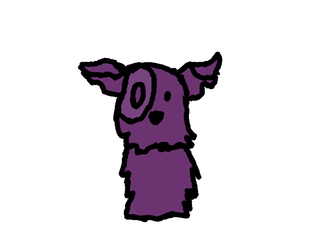 a drawing of a purple cartoon character wearing a blue hat