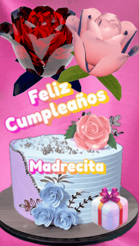 a feliz cumpleanos madrecita cake with flowers on it