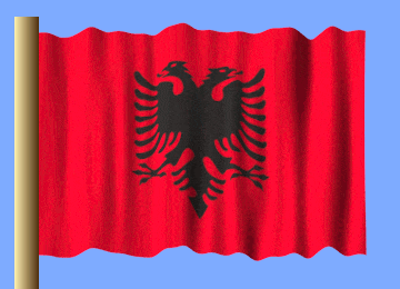 a red flag with a black eagle on it is waving in the wind