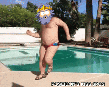 poseidon 's kiss spoos is written on the bottom of this cartoon