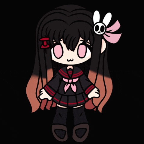 a drawing of a girl with black hair and a skull on her head