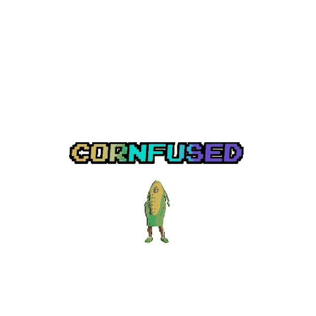 a pixel art of a corn on the cob with the words cornfused on the bottom