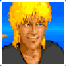a pixel art portrait of a man with blonde hair and blue eyes