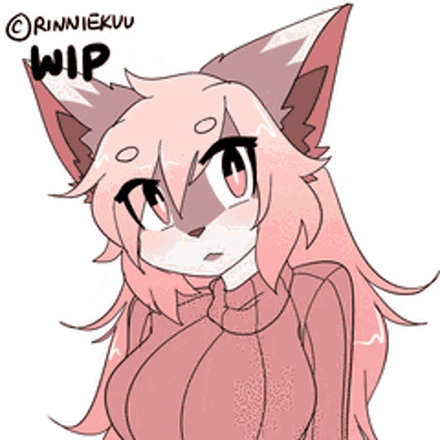 a drawing of a furry girl with the word wip on the bottom right