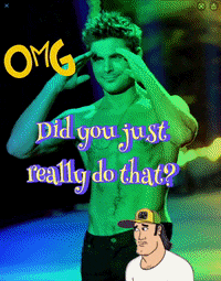 a cartoon of a shirtless man saluting with the words " did you just really do that "