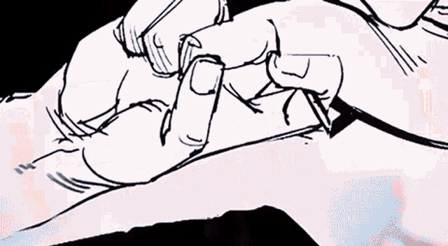 a black and white drawing of a person holding a pencil and writing on a piece of paper .