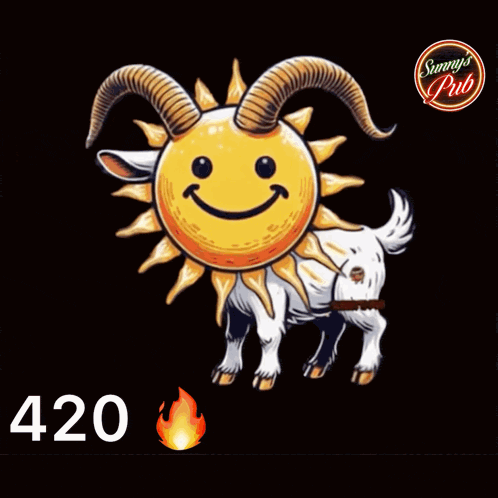 a cartoon of a goat with horns and a smiley face with the number 420 below it