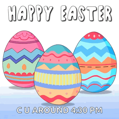 colorful easter eggs on a blue background with the words happy easter