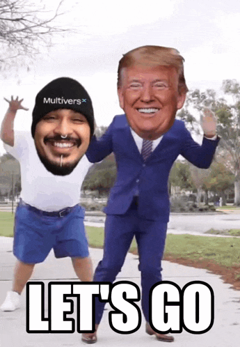 a cartoon of donald trump and a man with the words let 's go