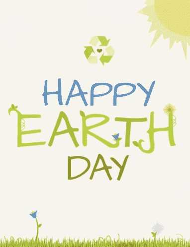 a poster that says happy earth day with a recycle symbol