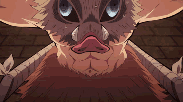 a cartoon drawing of a boar with blue eyes and a beard