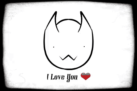 a drawing of a cat with horns and the words i love you
