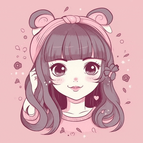 a drawing of a girl wearing a pink headband with bear ears