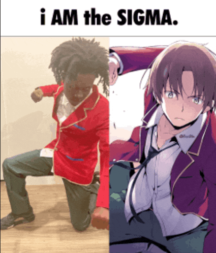 a man in a red jacket is kneeling down next to a picture of a boy in a purple suit