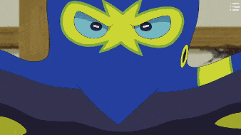 a blue and yellow cartoon character with a yellow star on his face