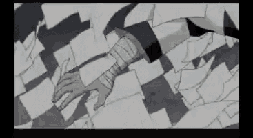 a hand with bandages on it is holding a piece of paper in front of a wall of papers .