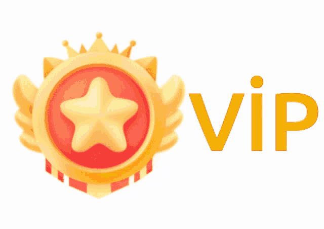 a gold medal with a red star and the word vip below it