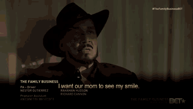 a man in a cowboy hat is talking about his mom
