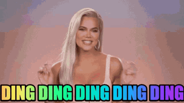 a woman in a pink tank top says ding ding ding ding ding ding