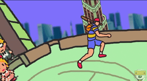 a cartoon of a man swinging a bat on a basketball court