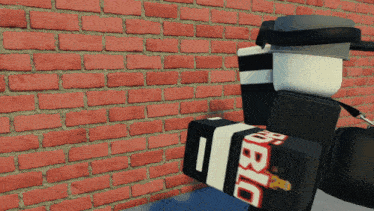 a brick wall with a black and white item that says brio