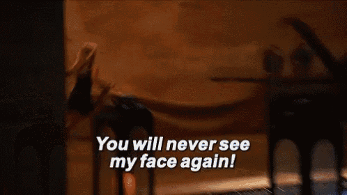a blurred image of a person with the words " you will never see my face again "