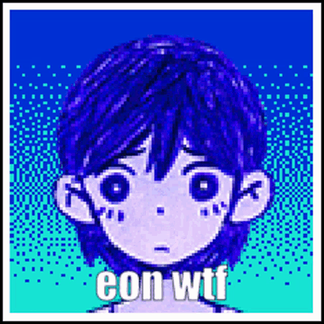 a pixel art drawing of a boy with the words " eon wtf " on the bottom