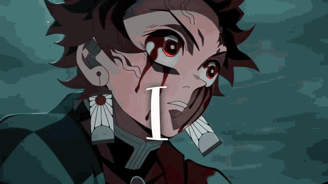a close up of a person 's face with a letter i on it