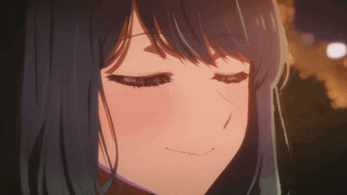 a close up of a anime girl with her eyes closed
