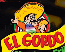 a logo for el gordo grill with a cartoon man in a sombrero
