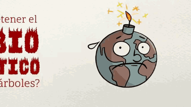 a cartoon globe with a bomb coming out of it and the words " debe detener el mbio matico "