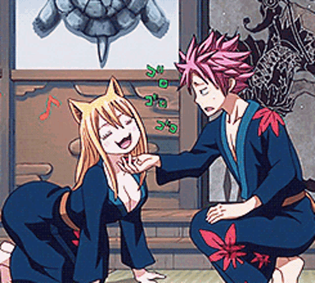 a man and a woman are kneeling down in front of a window