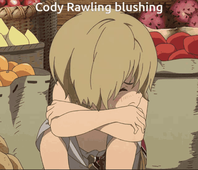 a picture of a boy with the words cody rawling blushing written above him