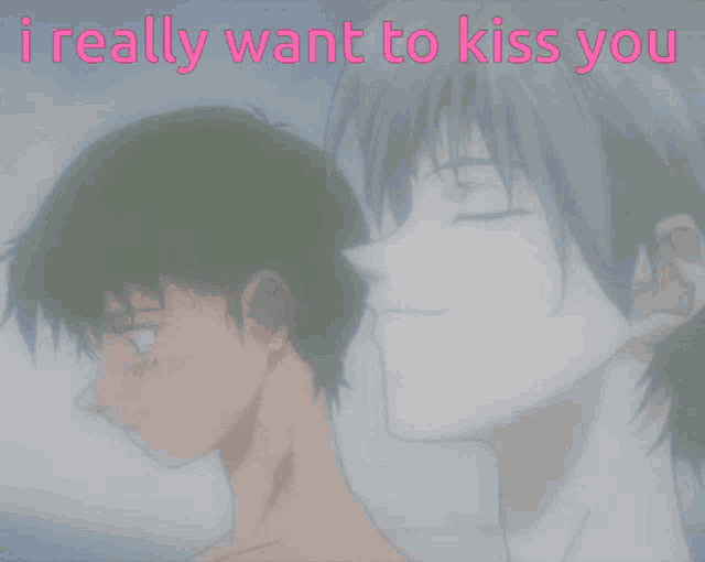 a picture of two anime characters with the words i really want to kiss you