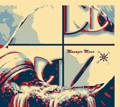 a poster that says manager momo on the bottom left