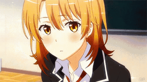 a close up of a girl with orange hair and yellow eyes in a school uniform .
