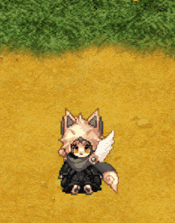 a pixel art of a fox wearing a scarf and a hat