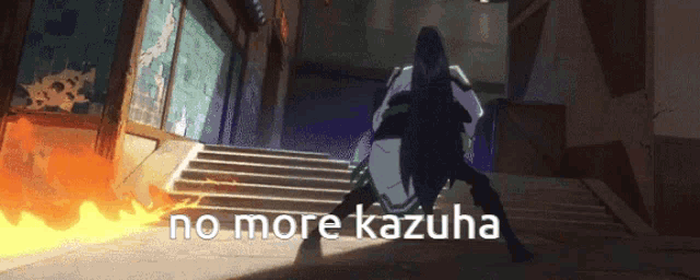 a cartoon character with the words no more kazuha on the bottom right