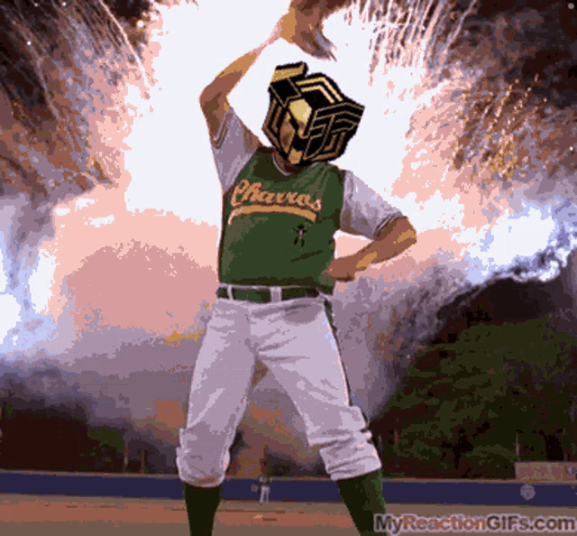 a baseball player wearing a green jersey that says charros