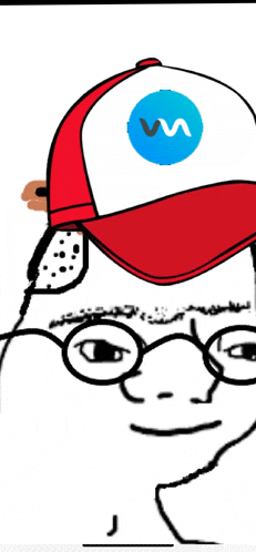 a drawing of a man wearing glasses and a red hat