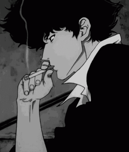a man is smoking a cigarette in a black and white drawing