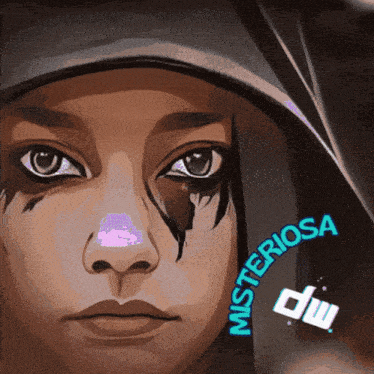 a close up of a woman 's face with the words misteriosa on the bottom right
