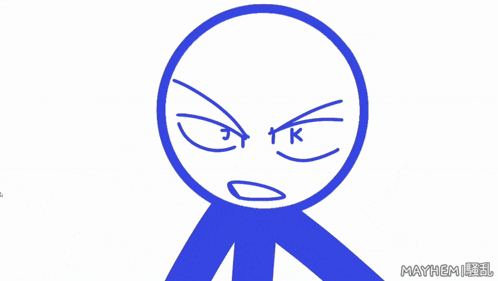 a drawing of a stick figure with a circle in the middle and the word mayhem on the bottom right